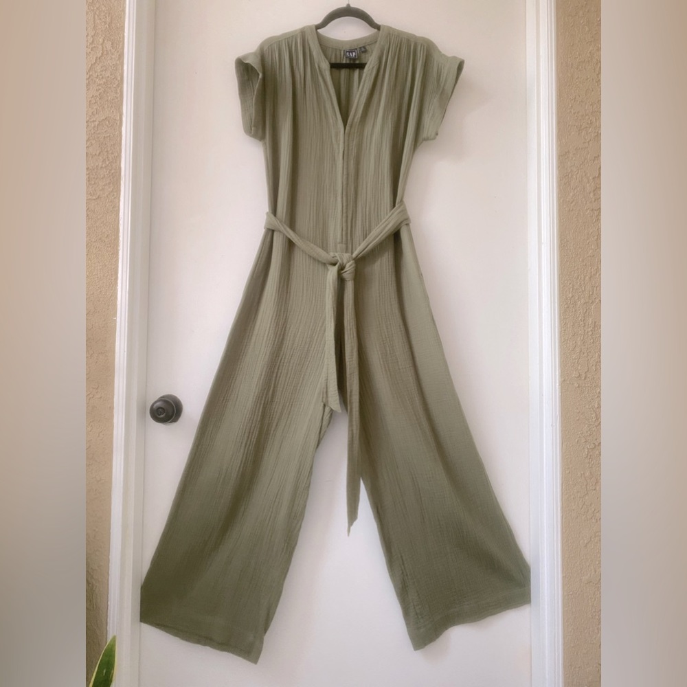 GAP Olive Green Short Sleeve Wide-Leg Jumpsuit